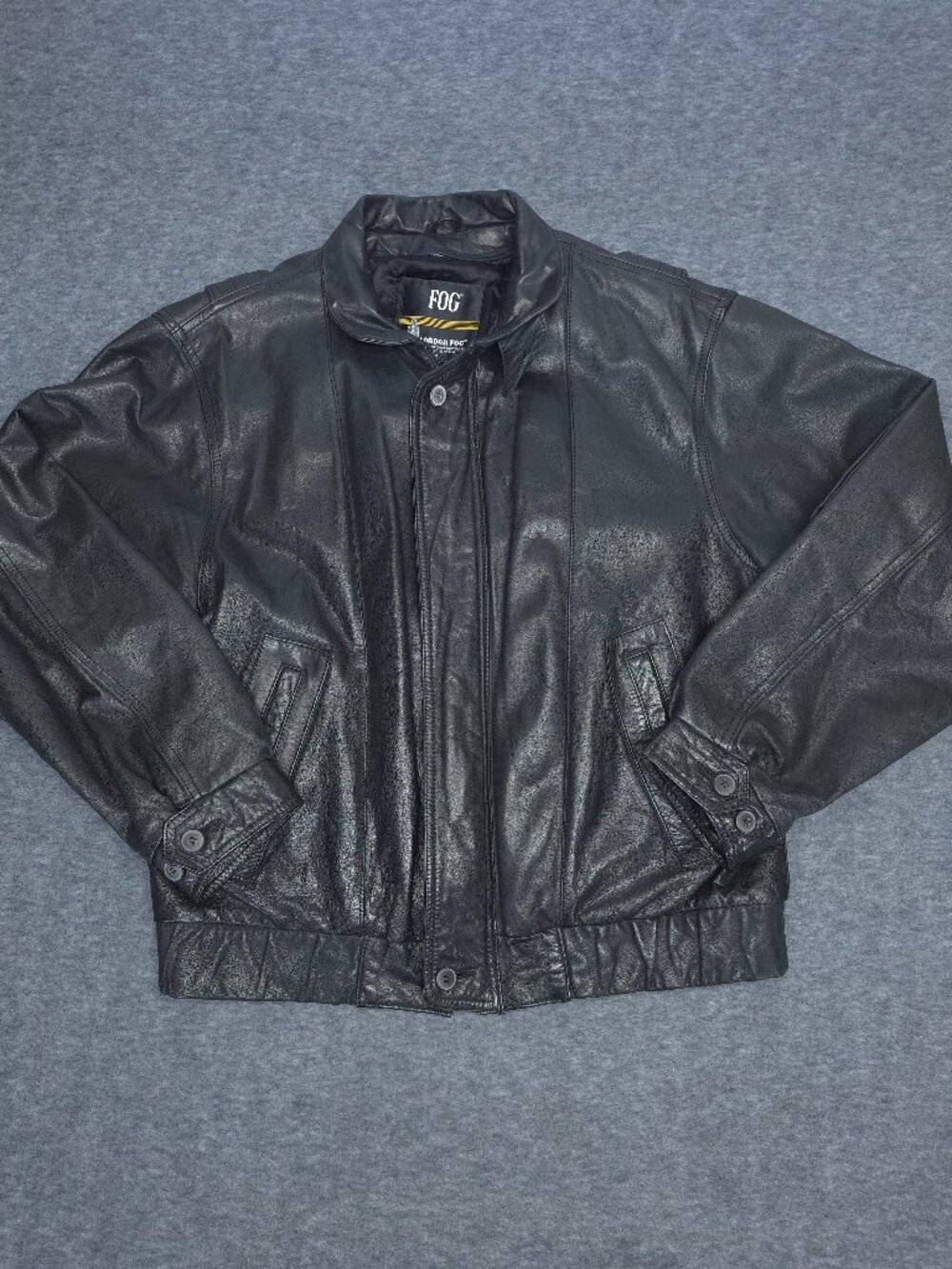 Vintage London Fog FOG Leather Bomber Jacket Men's Medium Black Zip-Out Liner